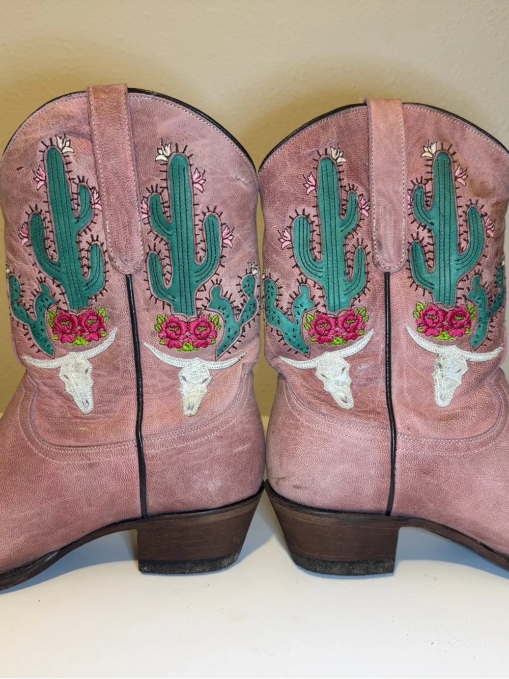 Junk Gypsy Distressed Pink Embroidered Cowgirl Boots - Picture 2 of 4